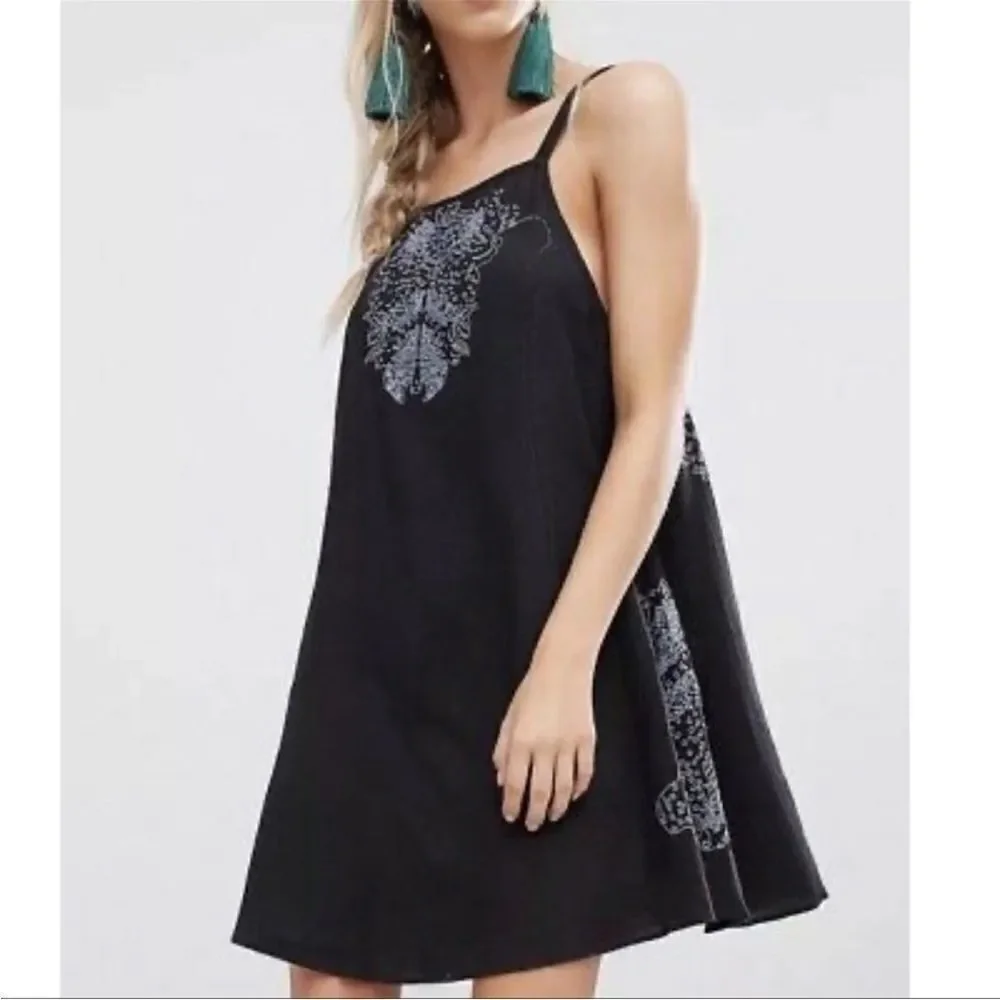Free People Intimately Free Tulum Cutout Black Embroidered Slip Dress Boho
